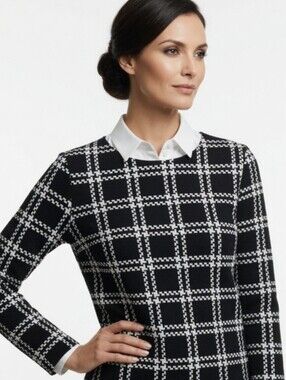 Talbots Black and White Windowpane Knit Top (SIZE:1X)